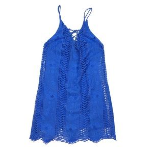 ASTR Blue Crochet Tie Front Dress